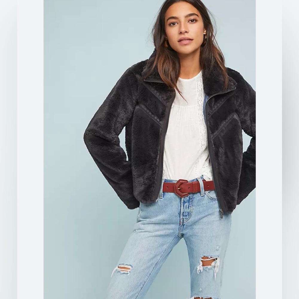 EUC Anthropologie Chevron Faux Fur Coat In Dark Gray  Size: XXS